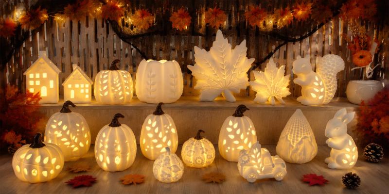 Porcelain LED Fall Pumpkin and Halloween